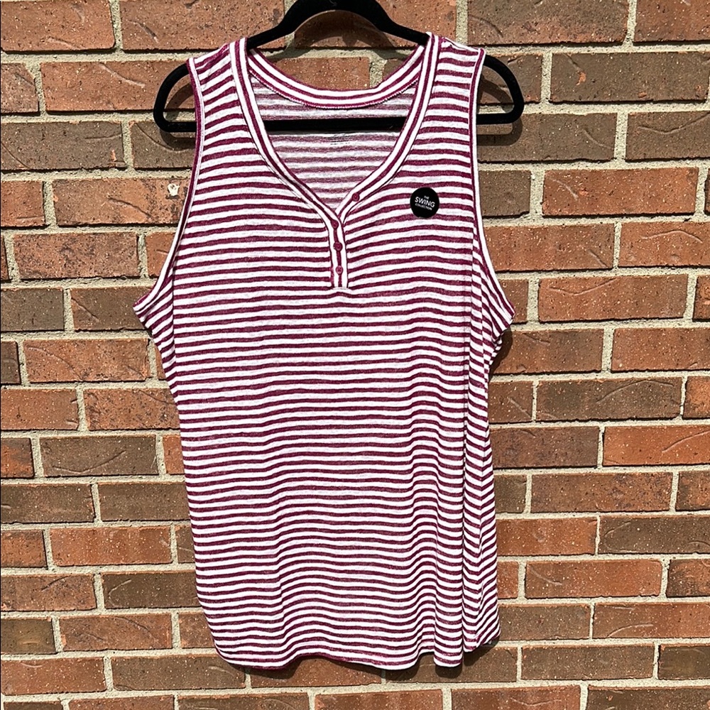 Striped Sleeveless Top - Burgundy and White